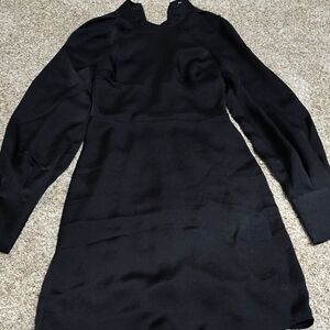 Satin Mock Neck Balloon Sleeve Dress Express NWT Size Xs Wenesday Adams Vibes